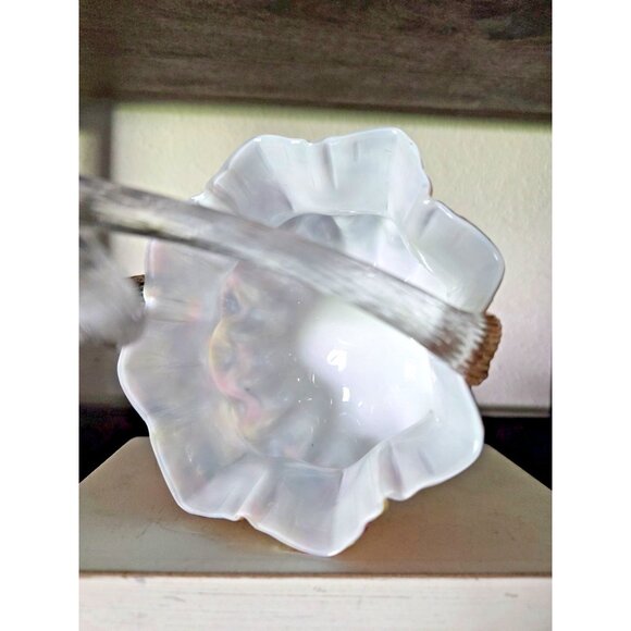 End of Day Cased Splatter Art Glass Basket w/ Silver Aventurine & Rope Handle 7" - Picture 9 of 9